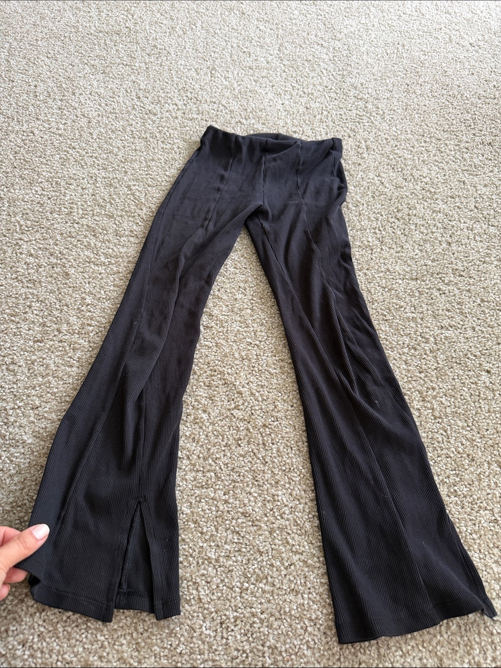 Zara Black Ribbed Flare Pants with Front Slits